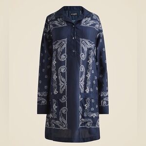 NWT Western Bandana Shirt Dress J. Crew Navy Relaxed Fit Long Sleeve Mini Sz 14